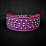 Zgarda Bestia Crystal din Piele Naturală, L, Violet/Roz pentru Câini