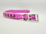 Zgarda Fuchsia Metalizat din Piele Naturala cu Cristale Premium A pentru Caini si Pisici - imagine 2
