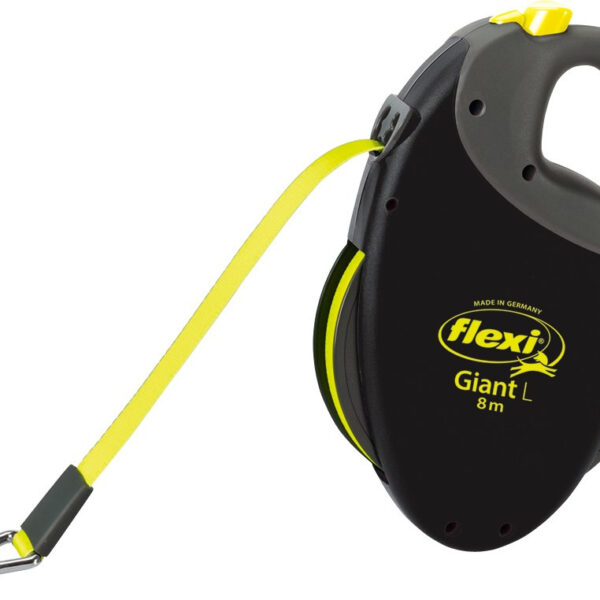 Lesa retractabilă Flexi Giant 8m, Negru/Galben Neon pentru câini