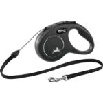 Lesa retractabilă Flexi Classic pentru câini, 5m, Neagră, 12kg