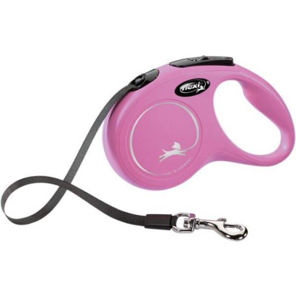 Lesa Flexi Classic Banda S, 5m, 15kg, Roz - Siguranță și Control