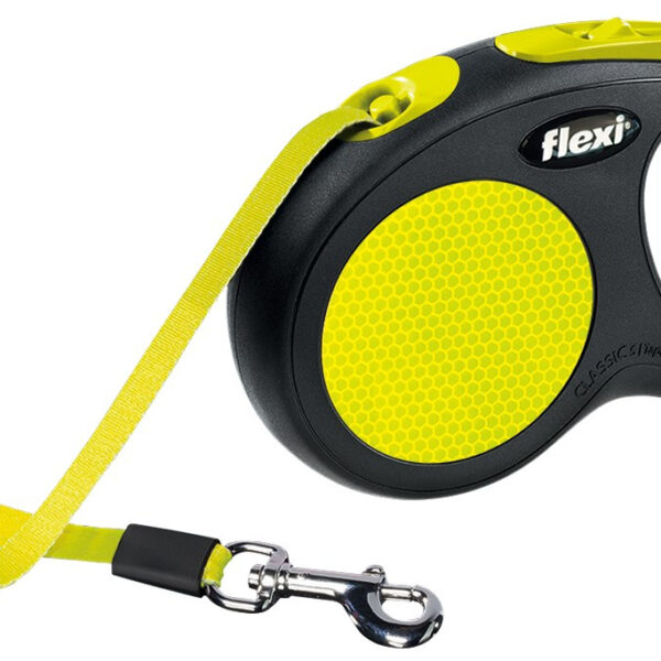 Lesă retractabilă Flexi galben neon, 5m, pentru câini până la 15 kg