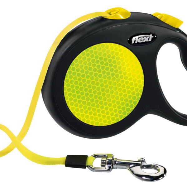 Lesa Flexi Neon 5 m pentru câini, galben reflexiv, până la 50 kg
