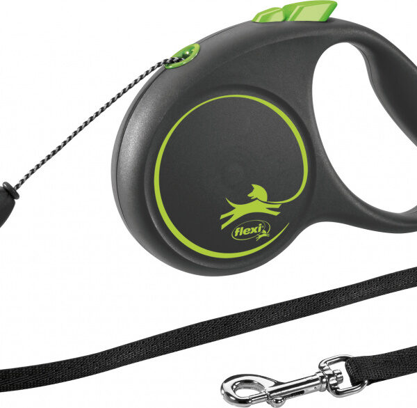 Lesa retractabilă Flexi Black Design, 5 m, pentru câini mici, Verde