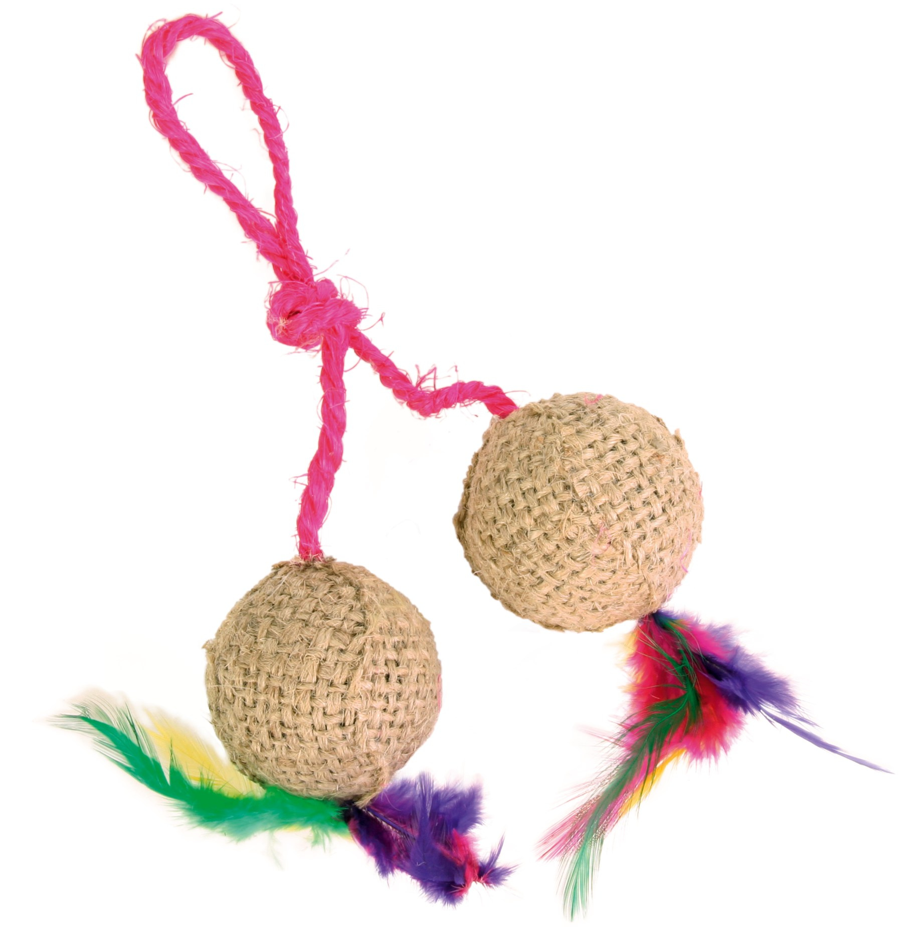 Jucărie pentru pisici Trixie - 2 mingi cu pene pe sfoară, 4.5 cm Jucărie pentru pisici Trixie - 2 mingi cu pene pe sfoară, 4.5 cm