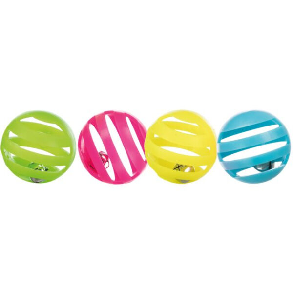 Set 4 Mingi Plastice cu Clopotel pentru Pisici - Trixie, Ø 4 cm
