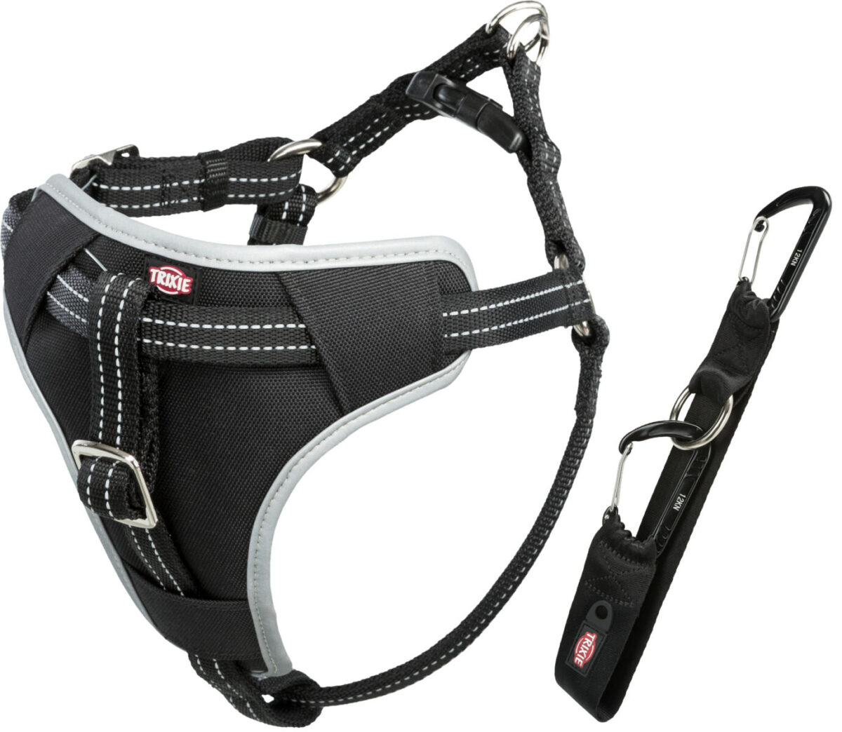Ham și Centură Auto Trixie pentru Câini, L: 65-80 cm, Negru