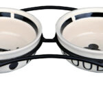 Set 2 Castroane Ceramice Trixie cu Suport Metalic, 0.25L, Alb/Negru