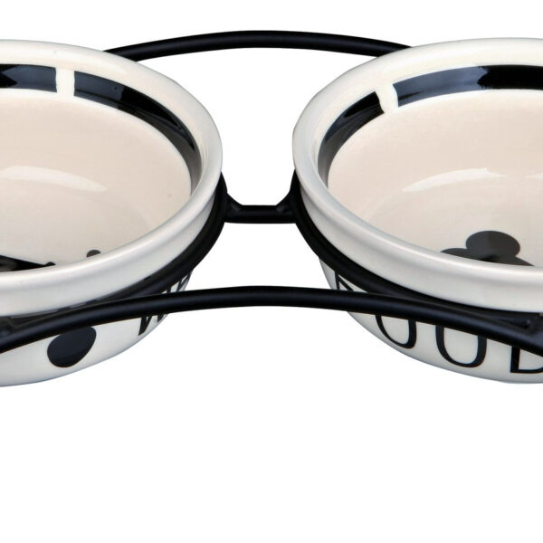 Set 2 Castroane Ceramice Trixie cu Suport Metalic, 0.25L, Alb/Negru