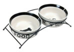 Set 2 Castroane Ceramice Trixie cu Suport Metalic, Alb/Negru, 1.6 l