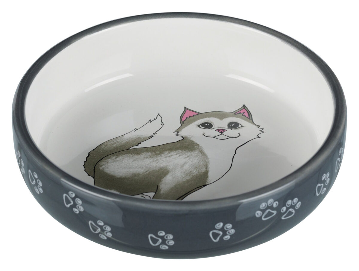 Castron Ceramic Gri pentru Pisici, 0.3 l, 15 cm - Trixie