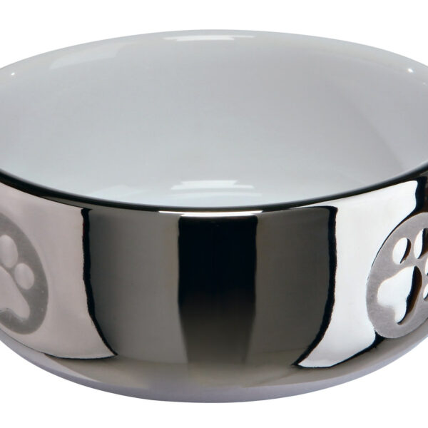 Castron Ceramic Argintiu/Alb pentru Pisici, 0.3 l, 11 cm, Trixie