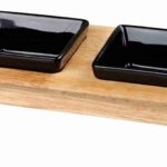 Set 2 Castroane Ceramice cu Suport din Lemn Antiderapant, Negru