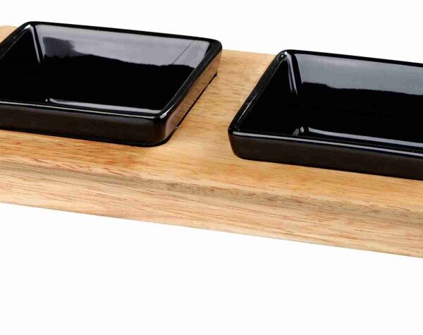 Set 2 Castroane Ceramice cu Suport din Lemn Antiderapant, Negru