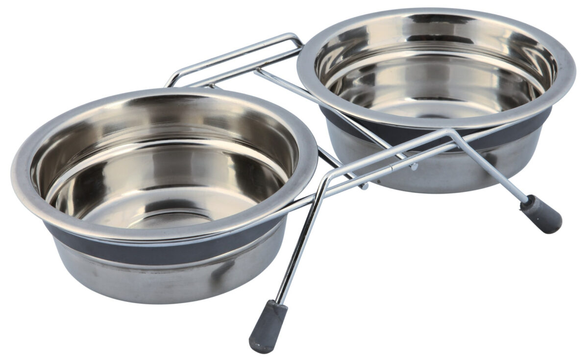 Set 2 Boluri Inox cu Suport Metalic Trixie - 0.45 l, Anti-Alunecare