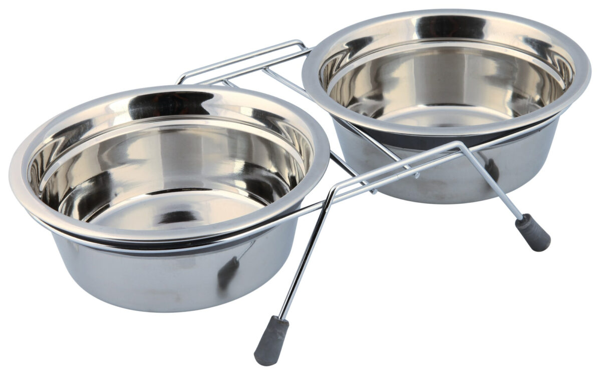 Set 2 Boluri Inox cu Suport Metalic Trixie - Antialunecare, 0.9L