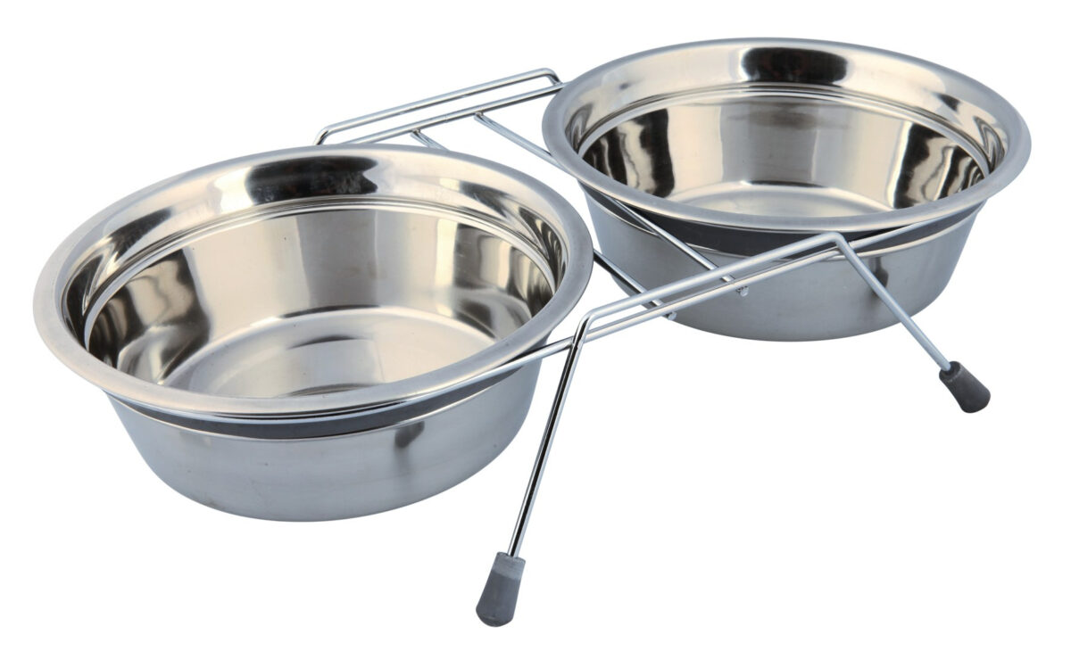 Set 2 Castroane Inox Trixie cu Suport Metalic și Bază Anti-Alunecare