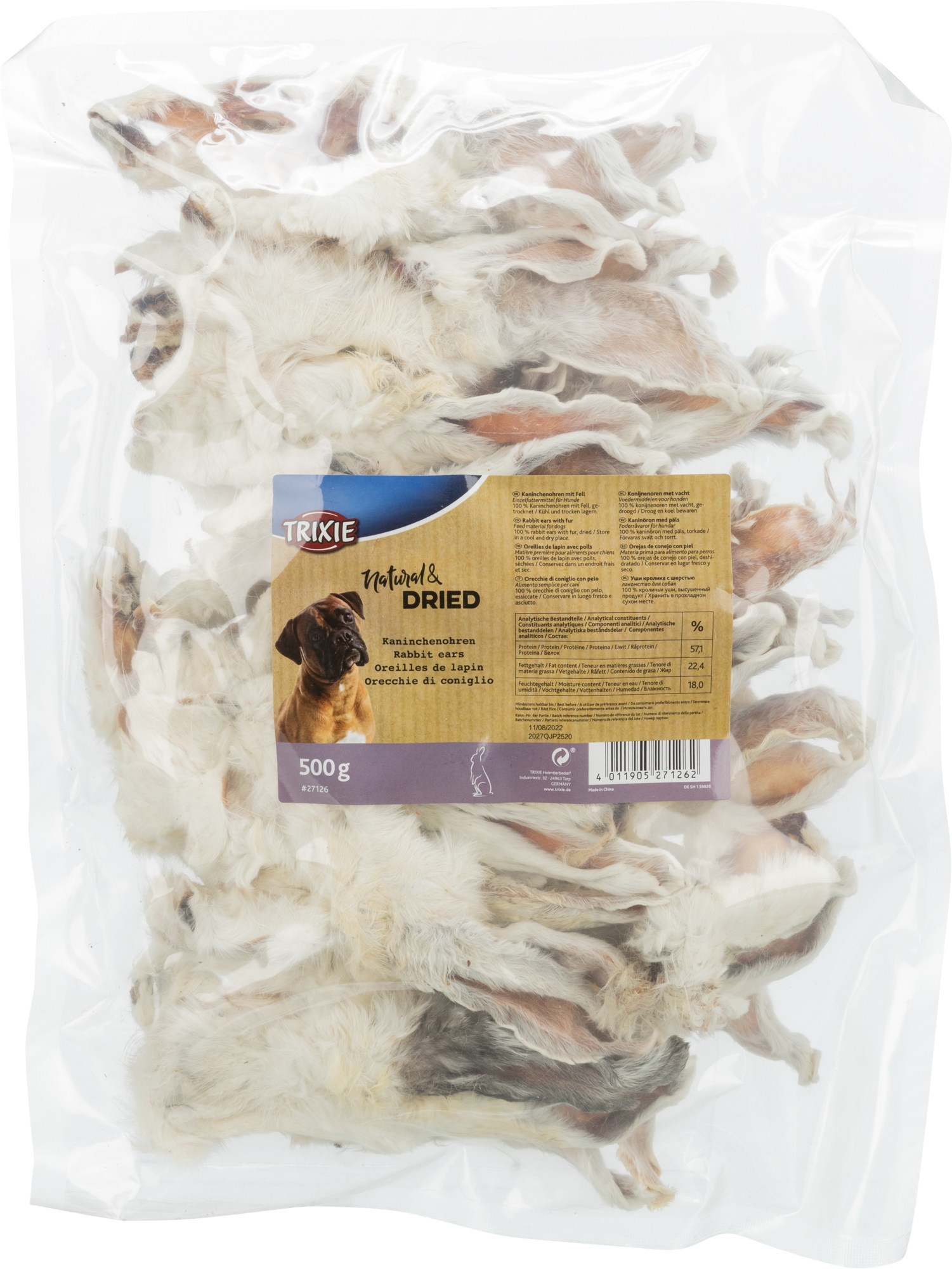Urechi de Iepure Uscate cu Blană 500g - Gustare Monoproteică Trixie Urechi de Iepure Uscate cu Blană 500g - Gustare Monoproteică Trixie