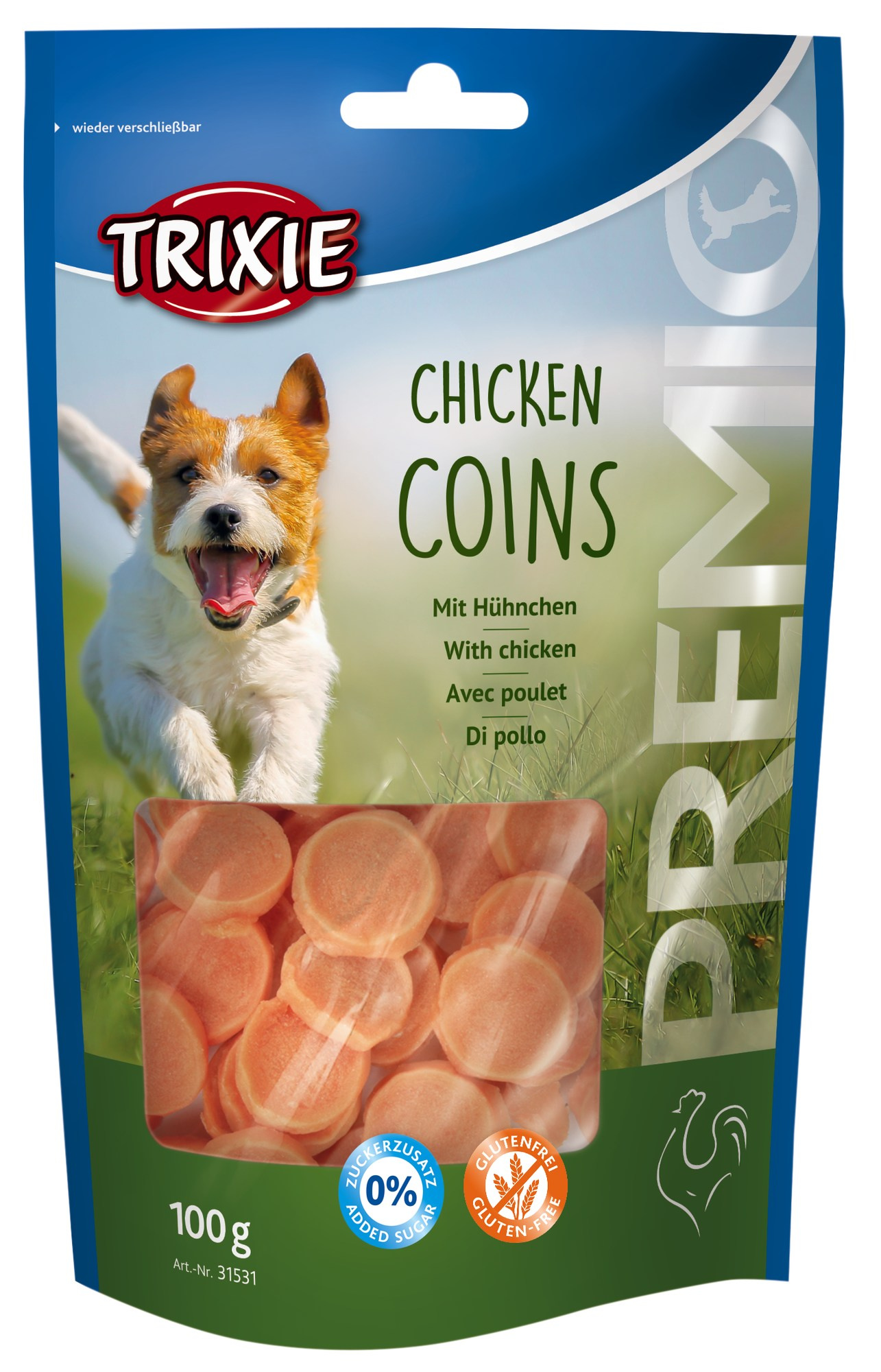 Recompense Trixie pentru câini cu pui, 100g - fără zahăr și gluten Recompense Trixie pentru câini cu pui, 100g - fără zahăr și gluten