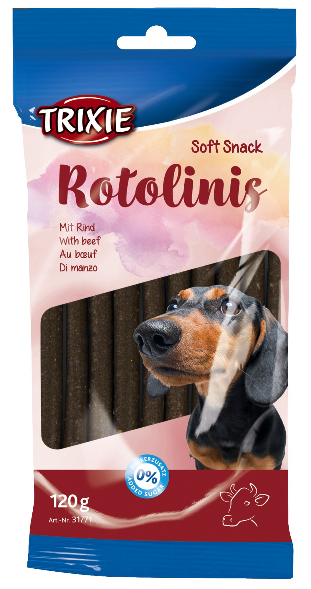 Batoane Moi Rotolinis cu Vită pentru Câini - Gustări Fără Zahăr, 120 g Batoane Moi Rotolinis cu Vită pentru Câini - Gustări Fără Zahăr, 120 g