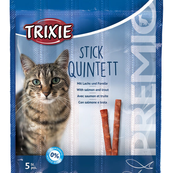 Recompense pentru Pisici Trixie, Stick-uri Somon și Păstrăv, 5 x 5 g