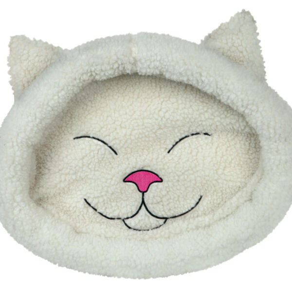 Pat pufos pentru pisici Trixie, Forma Cap Pisica, Alb, 48x37 cm