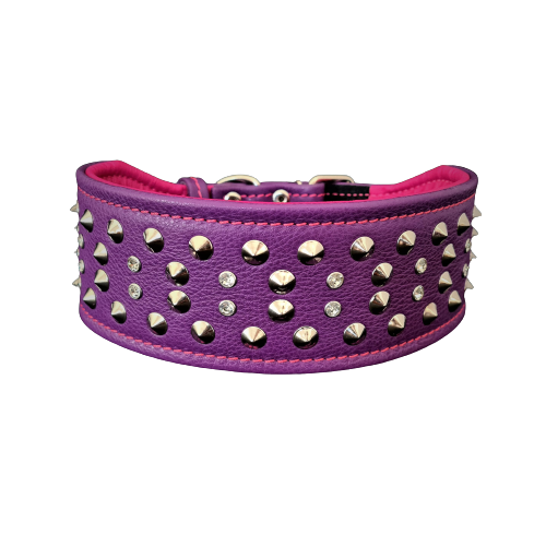 Zgarda Bestia Crystal din Piele Naturală XL, Violet pentru Câini Zgarda Bestia Crystal din Piele Naturală XL, Violet pentru Câini