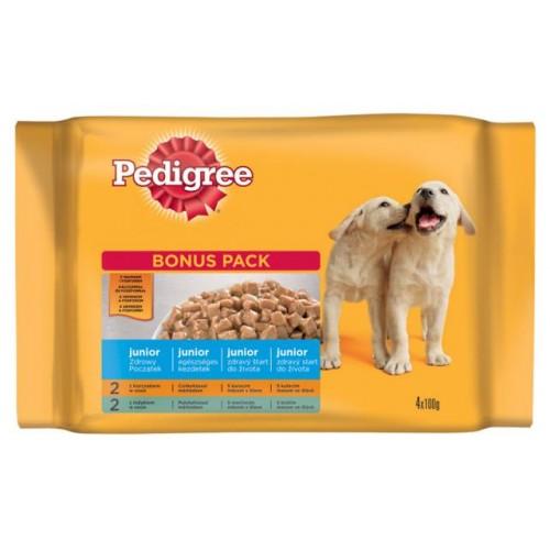 Hrana Umedă pentru Câini Pedigree Junior cu Pui și Vită 4x100g