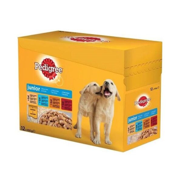 Hrana Umedă Pedigree Junior cu Carne și Orez în Aspic, 12x100 g