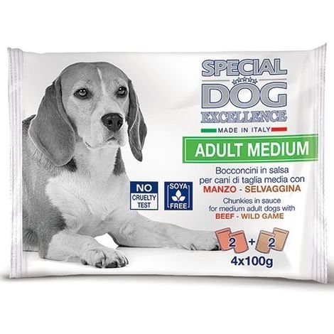 Hrana Umedă Monge pentru Câini Adulți Medii, Vita și Vanat, 4x100g