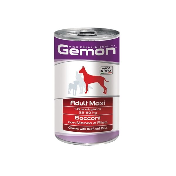 Hrana Umedă Gemon Maxi Adult pentru Câini cu Vită și Orez, 1250 g