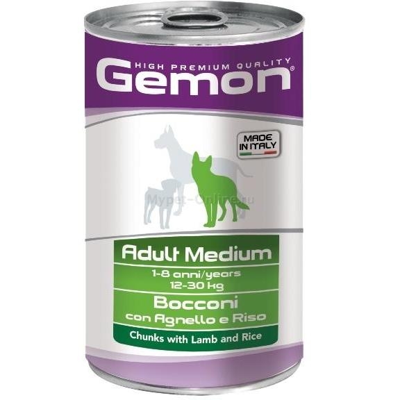 Hrana Umedă Gemon pentru Câini Medii cu Miel și Orez, 1250 g