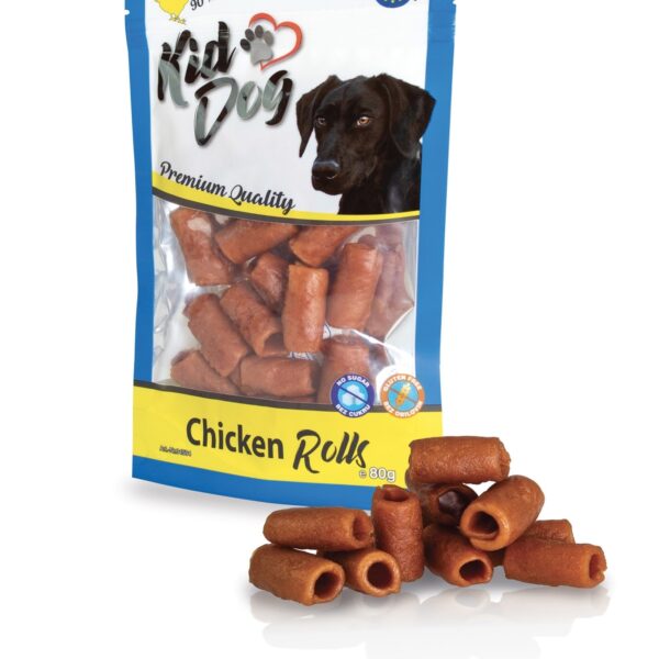 Recompense KidDog Rulouri de Pui pentru Câini, 80 g, Gustare Premium