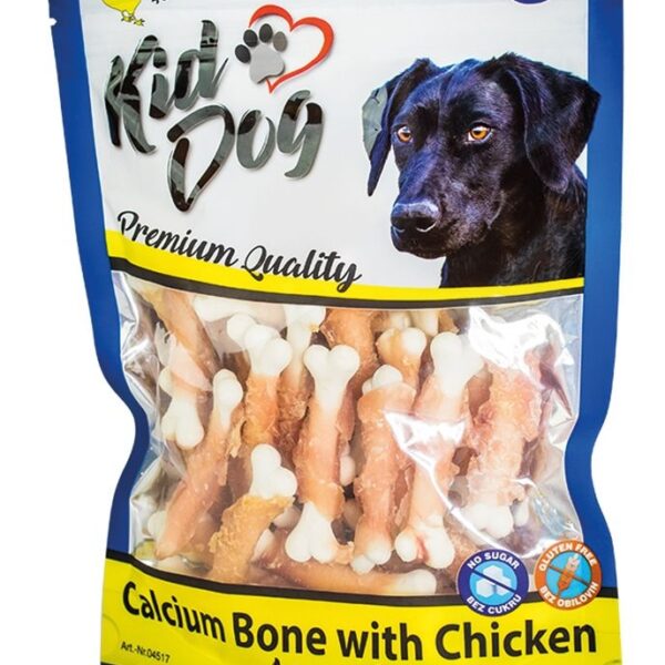 Recompense pentru câini - Oase de calciu cu piept de pui, 250 g KidDog