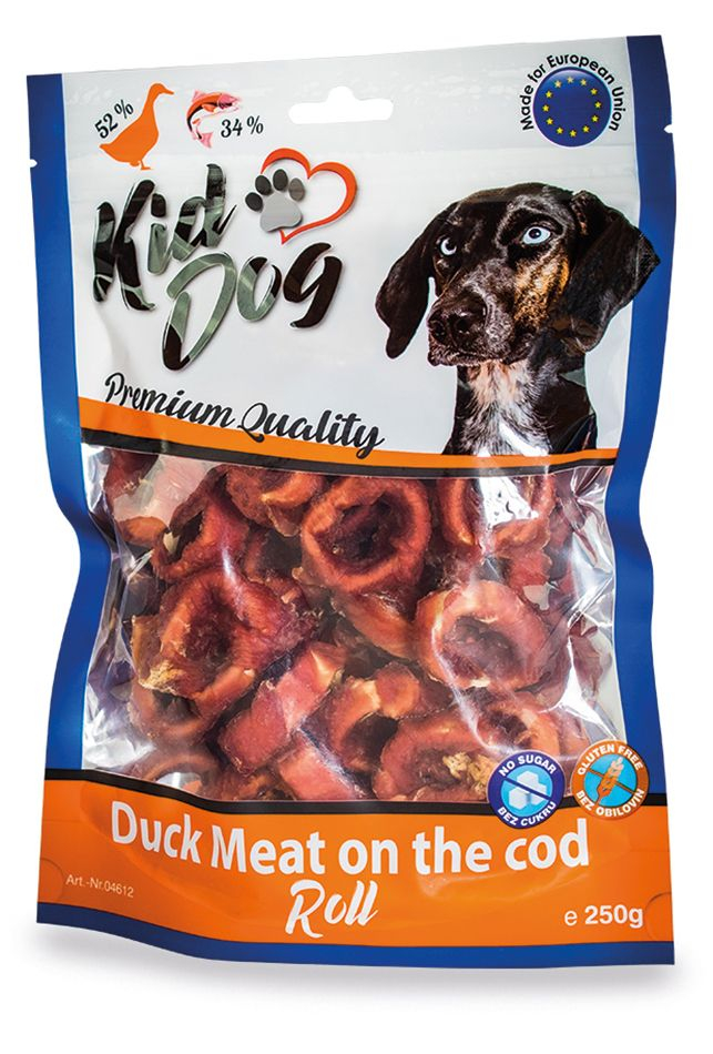 Recompense pentru câini cu carne de rață și cod, 250 g - KidDog Recompense pentru câini cu carne de rață și cod, 250 g - KidDog