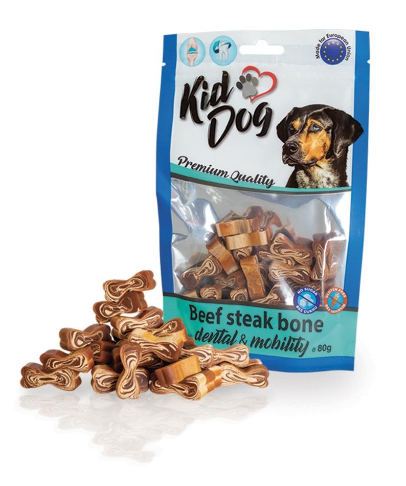 Recompense KidDog pentru câini, Oscioare cu vită 80g Recompense KidDog pentru câini, Oscioare cu vită 80g
