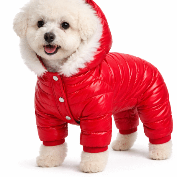 (POC) Salopeta de Iarna rosie pentru Caini - SuperCozy by PetOne Couture