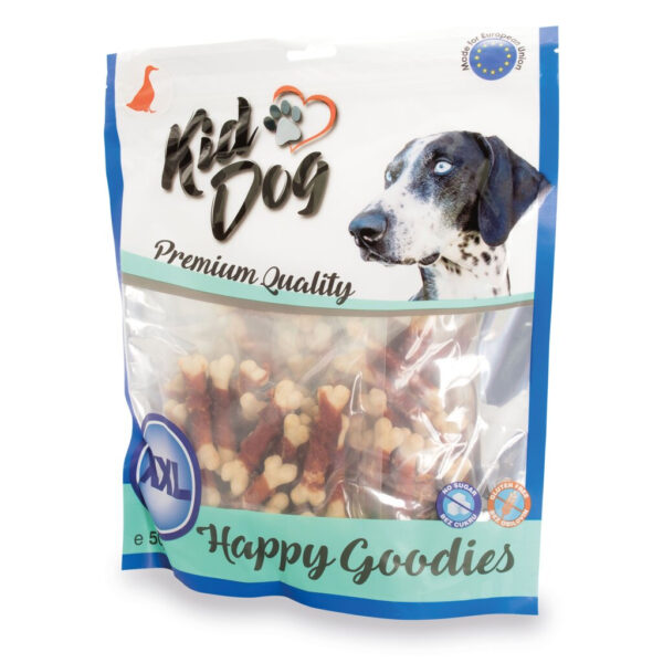 Recompense pentru câini - Oase de calciu cu piept de rață 500g KidDog