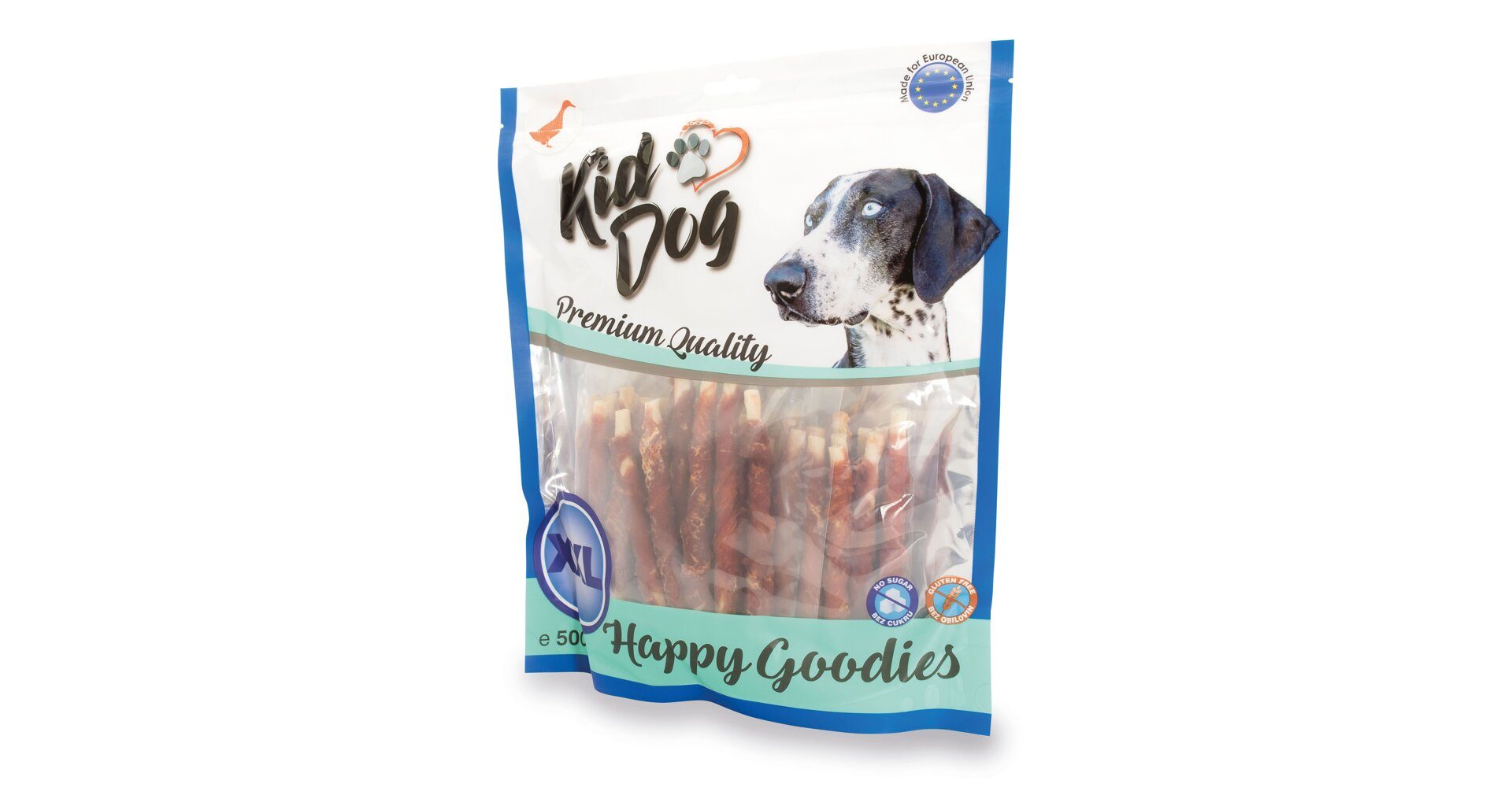 Recompense pentru câini cu rață și piele de bivol, 500 g - KidDog Recompense pentru câini cu rață și piele de bivol, 500 g - KidDog