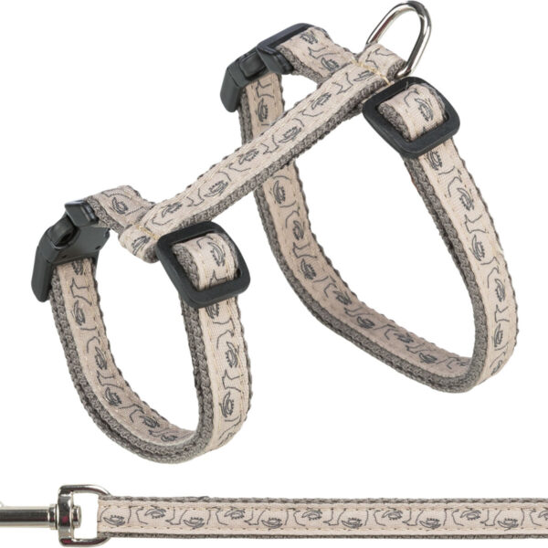 Ham și Lesă Trixie pentru Pisici - 27-45 cm, Gri/Bej, 1.20 m