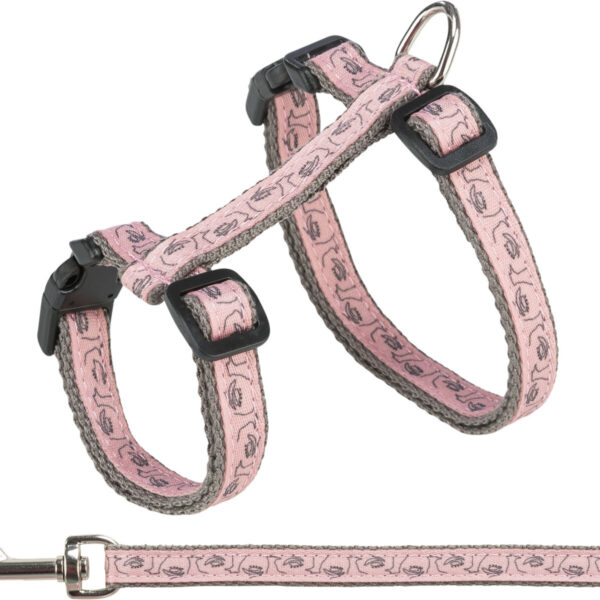 Ham și Lesă Trixie pentru Pisici, 27-45 cm, 1.20 m, Roz/Gri