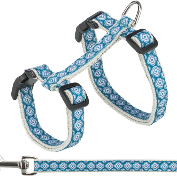 Ham și Lesă pentru Pisici Trixie, Gri/Albastru, 1.20 m, 27-45 cm