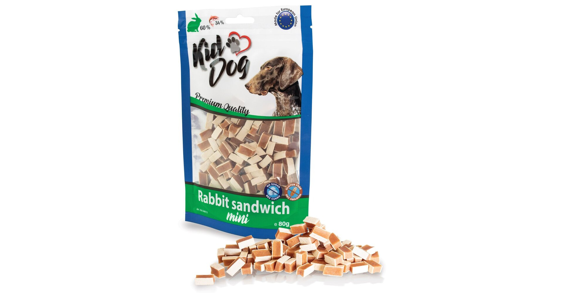 Recompense Premium pentru Câini Mini Sandwich cu Iepure 80g KidDog Recompense Premium pentru Câini Mini Sandwich cu Iepure 80g KidDog