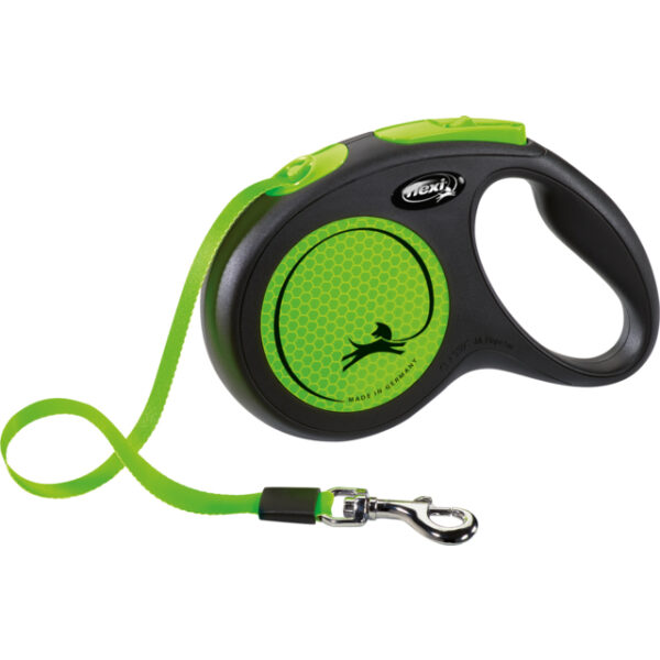 Lesa Flexi Neon S, 5m, 15kg, Verde Reflectorizant pentru Câini