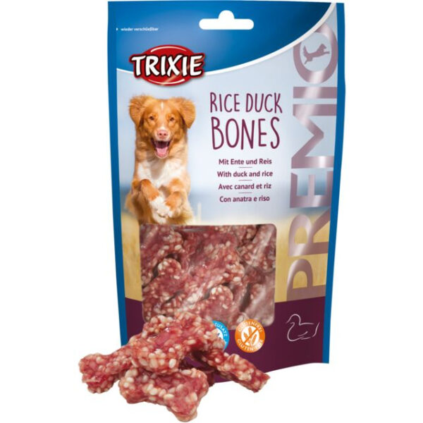 Recompense pentru câini Trixie - Oase cu rață și orez, 80 g