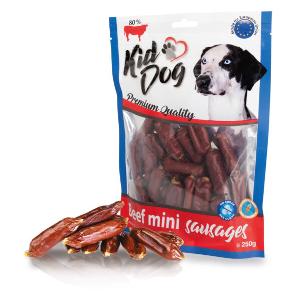 Mini cârnați de vită pentru câini - recompensă delicioasă 250 g KidDog