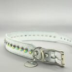 Zgarda XL Argintie, din Piele Naturala cu Cristale Premium A pentru Caini talie mare - imagine 3