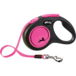 Lesa Flexi Neon S, 5m/15kg, Roz Reflectorizant pentru Câini