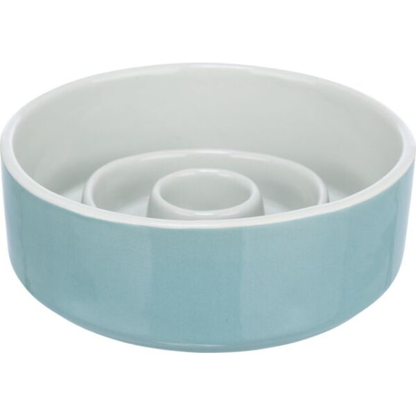 Castron Ceramic Hranire Lenta 0.9L, 17cm, Gri/Albastru - Trixie