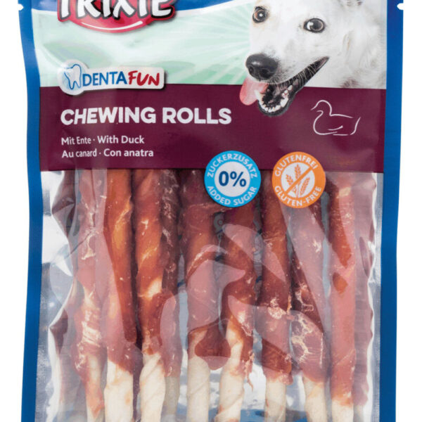 Recompense Denta Fun pentru câini cu carne de rață - 10 rulouri, 12 cm